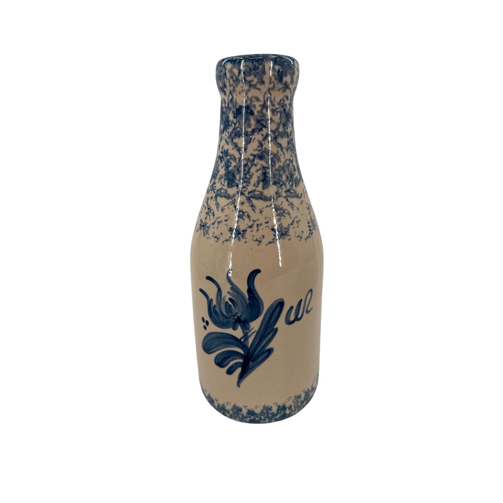 Buttermilk Acres Blue Floral Ceramic Bottle Vase Rustic Farmhouse Country